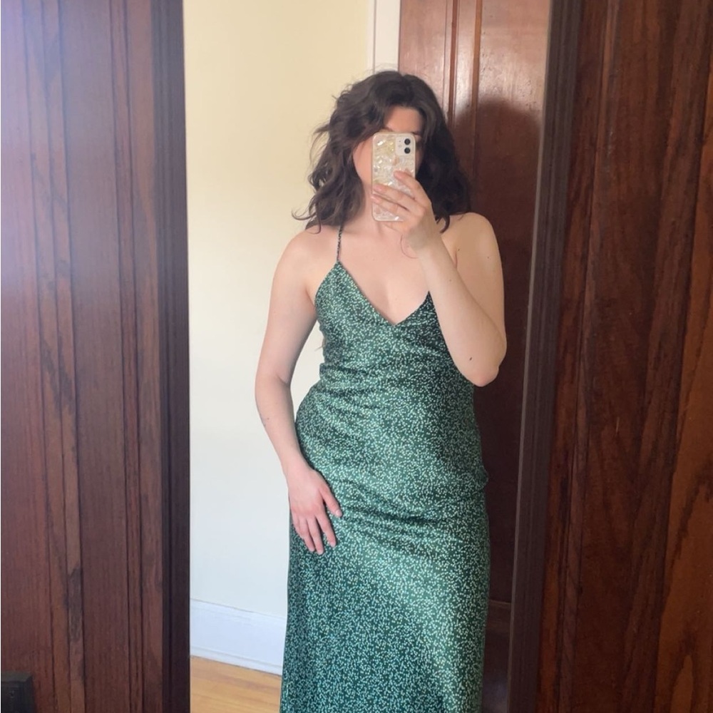 Park & Fifth Forest Green Satin Slip Dress